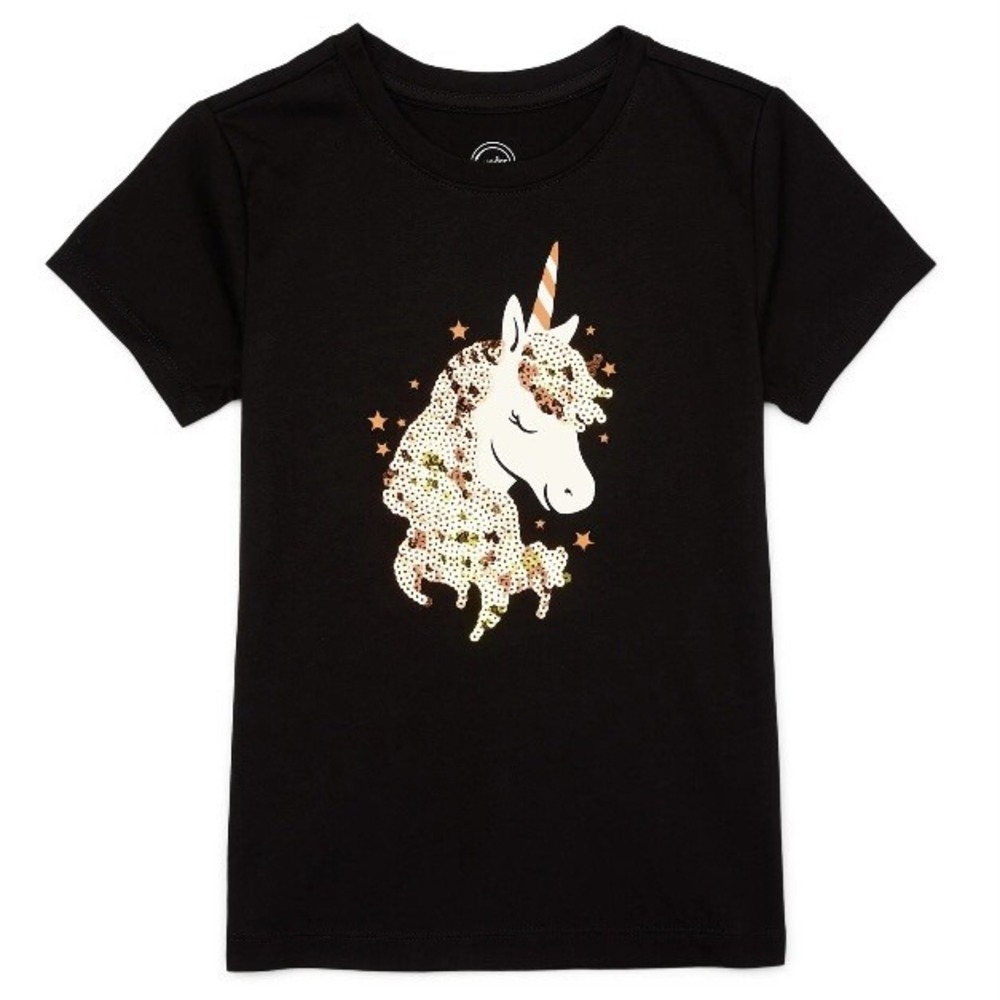 Wonder Nation Girls Halloween Graphic Tee Medium 7-8 New with Tags Unicorn Black